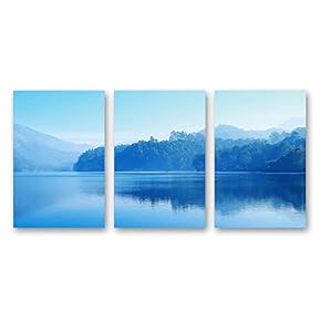 Canvas Wall Art Beautiful Scenery with Turquoise Lake, Forest and Mountains Painting Artwork for Home Prints Framed - 16"x24" x 3 Panels