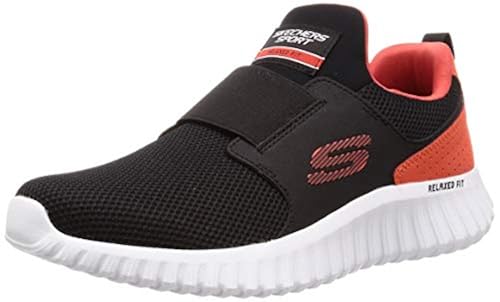 Skechers mens Slip On Trainers, Black Black Mesh Pu Orange Trim