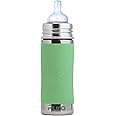 Pura Kiki 11oz/325ml Stainless Steel Infant Bottle w/Sleeve, Anti-Colic, Medical-Grade Silicone, Medium-Flow Nipple, for Babies 3 Months & Up (Moss)