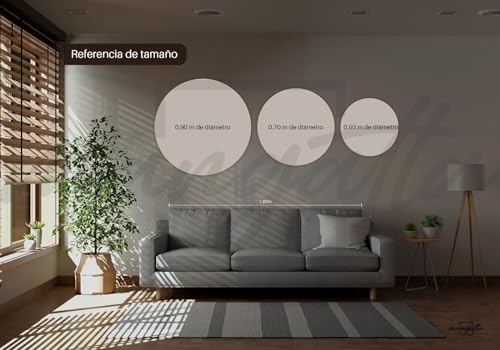 mangatta. Espejo Circular, luz LED cálida, Desde 50 hasta 120 cm de diámetro, 6 mm, Acabado en Canto Pulido, Soporte de Carga de Acero