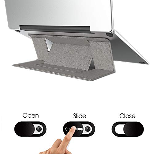 Se7enline Adjustable Laptop Stand Invisible Portable Computer Stand for MacBook Air Mac Book Pro Tablets iPad and Laptops Holder Desk Stand with Webcam Cover Laptop Camera Cover Slide, Grey