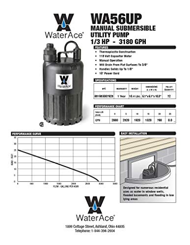 WaterAce WA56UP Submersible Utility Pump Black