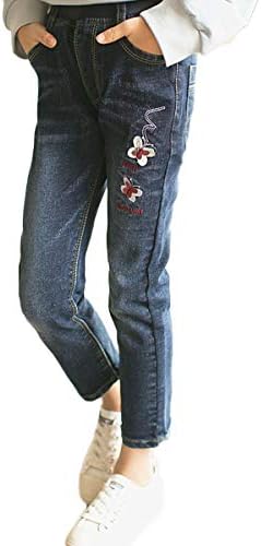 FLOWERKIDS Girls' Jeans Butterfly Embroidery Cotton Slim Elastic Denim Pants 4-14 Years