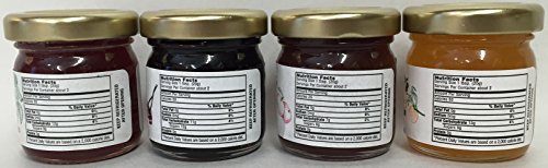 Mrs. Miller's Mini COUNTRY Sample Variety 1.5 oz. - Pack of 16 (4 of ea): Apple Butter, Strawberry Rhubarb Jam, Elderberry Jelly & Peach Jam with a Jarosa Chocolate Lip Balm by Jarosa Giftsf