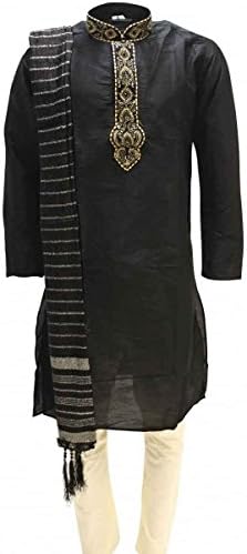 Sonisha MKP9005 Black and Ivory Men's Kurta Pyjama Indian Suit Bollywood Sherwani