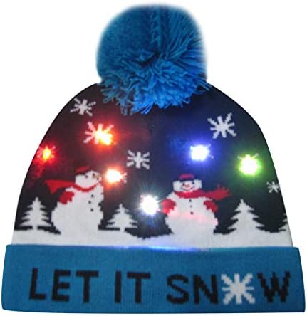 Succper Christmas hat LED Light Up Hat Beanie Knit Cap, Colorful Lights Xmas Beanie Unisex Winter Snow Sweater Ugly Holiday Party Cap (I)