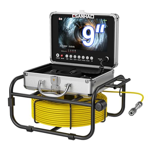 ESANHAO Inspection Camera Pipes 30 Metres 9 Inches Monitor DVR Recording Camera Inspection Pipe, IP68 Endoscopic System Industrial Video Inspection of Sewer Pipe Exhaust with 8pcs LE