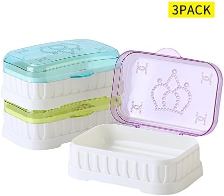 NAHE 3Pcs Drained Body/Face/Washing/Laundry/Hand Soap Covered Rectangular Plastic Dish/Holder/Rack/Box/Organizer/Saver, Assorted Color
