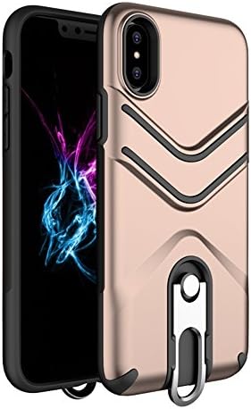 iPhone X Shell With Ring Bracket Buckle Soft Shell TPU + PC Armor Shape (drop resistance shock) Double Layer Assembly for iphone X(5.8-lnch) (Rose Gold, 5.8-lnch)