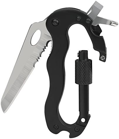 Climbing Carabiner Hook Gear Multi-functional Tool Buckle Rock Lock Keychain, Multi Tool Carabiners with Knife+Screwdriver+Bottle Opener for Mountain Climbing (2Pcs)