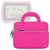 Evecase Leapfrog Epic/LeapPad Platinum/LeapPad Ultra XDI 7'' Kids Tablet Ultra Portable Travel Carrying Neoprene Sleeve Case Bag with Handle & Accessory Pocket - Hot Pink