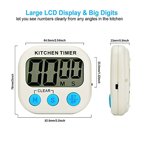 AIYEGO Digital Kitchen Timer, Electronic Memory Clock Countdown Countup Timer with Large Display, Big Digits, Loud Alarm, Magnetic Back, Retractable Stand, Battery Included for Cooking Baking (2)