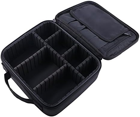 Travel Makeup Train Case with DIY Compartments,CLINE Portable Cosmetic Organizer Bag Professional Artist Storage Box for Makeup Kits Brushes Set Toiletry Jewelry Accessories 10.43",Black