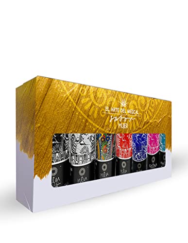 YULIIA Kit Estuche con 7 Botellas a Base de Mezcal - Incluye Espadín, Tepeztate, Tobalá y Sabores Maracuyá, Coco, Café y Jamaica, 50ml c/u