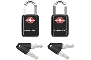 Sure Lock TSA Approved Luggage Locks Mini Size Lock with Keys for Travel, Zinc Alloy Body with Steel Shackle, Key Alike, Key Alike in The Same Package
