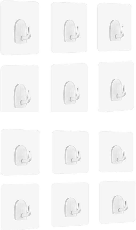 cbincn Anti-Skid Hooks Reusable Transparent Wall Hangers Ultra Strong Adhesive Wall Hooks Heavy Duty No Trace No Scratch Hooks for Kitchen Bathroom Door Ceiling Hanger (12)
