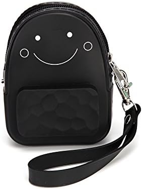 Silicone Coin Purse Smiling Face Keychain Charms Mini Backpack Shape - Large Capacity BLACK