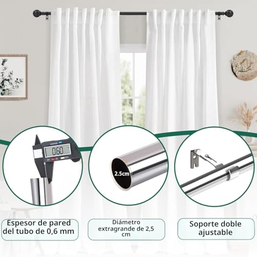 Curtain Rods for Eyelet Curtains Black Curtain Rod Small Curtain Rod Includes Round Finial Rings Brackets and Accessories for Living Room and Bathroom Black 84-290CM
