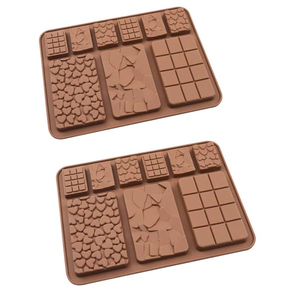 Selecto Bake 2 Pack Chocolate Silicone Dessert Mould 9 Cavity Break Apart Silicone Chocolate Bar Moulds, Homemade Protein and Energy Bar Moulds
