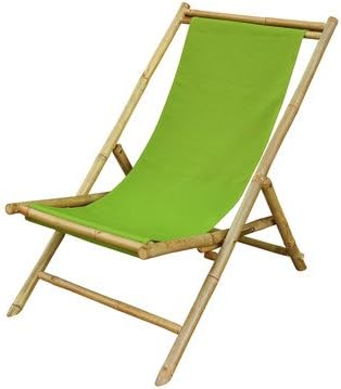 Relax Chaise Sling Hand-Crafted Foldable Lounge Patio Chair Made of Sustainable Bamboo and Heavy Duty Canvas Fabric, 33'' H x 24'' W x 37'' D, Green