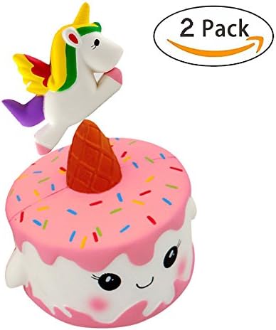 Squishies Toys, Kawaii Cute Unicorn Set Meal Squishy Cream Scented Decompression Squeeze Toys for Collection Gift, decorative props Large or Stress by Sportsvoutdoors [2 PACK] (Fox Unicorn Cake)