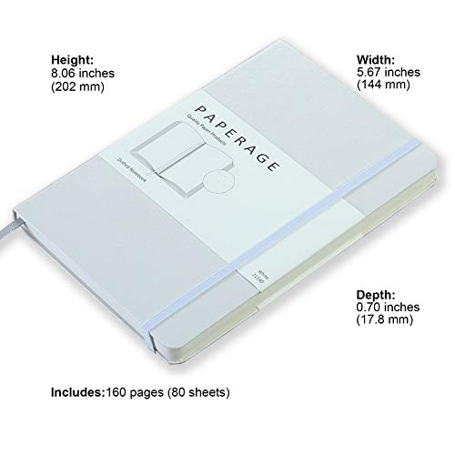 Paperage Dotted Journal Bullet Notebook, Hard Cover, Medium 5.7 x 8 inches, 100 gsm Thick Paper (White, Dotted)