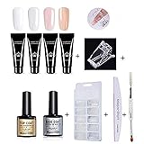 Poly Nail Gel Starter Kit, Poly Nail Gel Master Tool Kit-Clear Full Cover Nail Tips, Brush, File, Poly Nail Colors Gel and Slip Solution. Poly Nail Builder Kit Tool for Nail Art