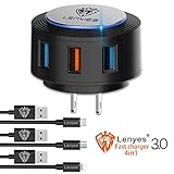 Fast Charger Plug,22W USB Wall Charger/Fast Charger 3.0,3 Port Portable USB Charger Plug /Adapter Compatible with iPhone XS/XS Max/XR ,Samsung Galaxy S9/S8+/Note8, LG,HTC U12/ U11 EYEs and More(Black)