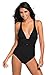 Swimsuit for Women One Piece Sexy Tummy Control Retro V Neck Strappy Bathing Suit L Black