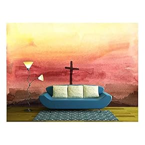 Watercolor Vector Illustration. Hand Drawn Easter Scene with Cross. Jesus Christ. Crucifixion. - Removable Wall Mural | Self-Adhesive Large Wallpaper - 66x96 inches