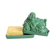 CKB Ltd Buddha Budai Decoration Vintage Home Butter Dish - Novelty Cool Tray with Lid (Jade Green)