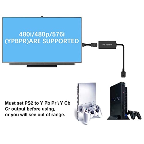 Azduou PS2 to HDMI Converter HDMI Cable for PlayStation 2/ PlayStation 3 Console. Connecting PS2/ PS3 to HDTV with True Ypbpr HD Signal Output (100% Improve Video Quality)