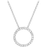 Gem Avenue 925 Sterling Silver Round CZ Eternity Pendant with Rolo Chain Necklace