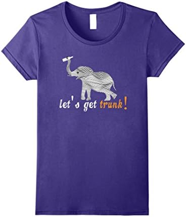 Womens Let's Get Trunk / Drunk Funny Cartoon Elephant Pun T Shirt Large Purple