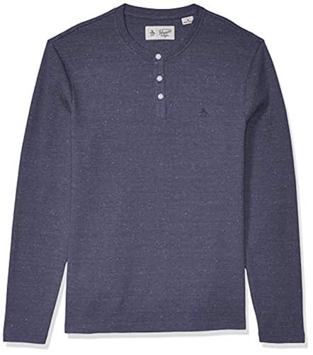 Original Penguin Men's Long Sleeve Henley, Dark Sapphire Speckle