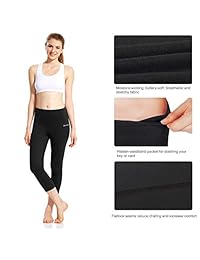 Baleaf - Pantalones de yoga de cintura alta para mujer con bolsillo interior y tela transparente