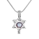 MYAROMA FINDINGS Star of David Locket with Black Pearl Pendant Necklace