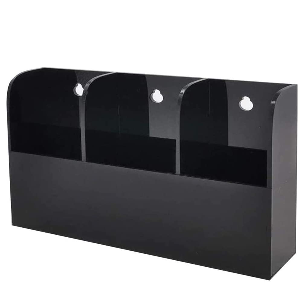 DASAWADA 3rd Generation Heavy Duty Extra Large Black Acrylic Remote Control Holder Wall Mounted Office Supplies Accessories Organizer Storage Caddy Container Pencil Holder 3 Compartments