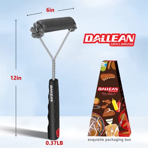 DALLEAN Grill Brush for Outdoor Grill Grill Cleaning Brush Grill Cleaner Grill Cleaning Tools Grill Cleaner Quick and Easy Scrubbing on All Grates 12 Inch Rubber Handle 3 Sided Grill Brush, N Red
