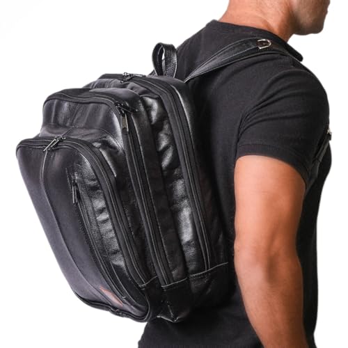 Mochila Couro Legítimo Natural Notebook Executiva Preto Masculina Premium Bisbel 44x33x18cm