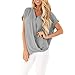 Women Shirts for Work Short Sleeve Chiffon Solid T-Shirt Office Ladies Loose V Neck Button Tops Gray