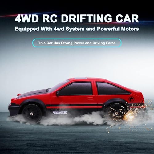 RC Drift Car 2.4GHz 1:24 Scale 4WD High Speed Remote Control Car with LED Lights, Drifting Tires, 2Pcs Rechargeable Batteries