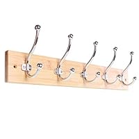 SZAT PRO Wall Mounted Coat Rack with 5 Bright Hooks Wooden Rack Rail for Kids Coats Hats Handbags for Your Entryway, Kitchen(Wooden, Bright)