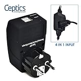 Ceptics GP4-9 2 USB Schuko Travel Adapter 4 in 1 Power Plug (Type E/F) - Universal Socket