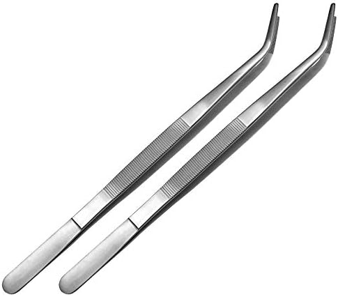 May Set of 2 Cooking Tweezers 35 cm Long Curved Kitchen Tweezers Barbecue Tongs Stainless Steel