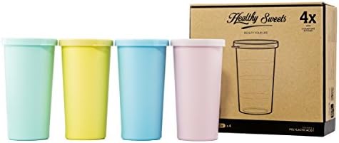 Healthy Sweets PLA Material Kids Drinking Cups Milk Cups Dust-Proof Lid BPA-Free ，Set of 4 Cups ，4 Colors