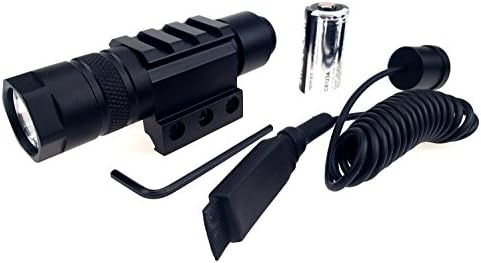 USA Cree LED T5 150 Lumens Amazingly Bright Black Tactical Flashlight w/ Pressure Switch, Rail Mount and Battery for Hunting Hiking MNO