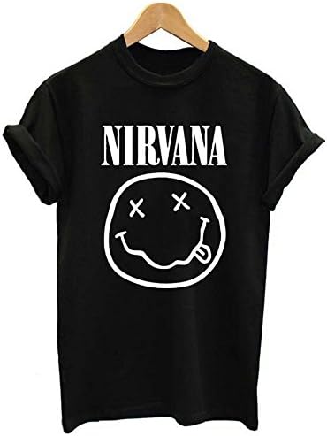 Jialiang Women Casual Tees Slim Short Sleeve T-Shirt Women's Nirvana Smiley Face T-Shirt (XL, Black)
