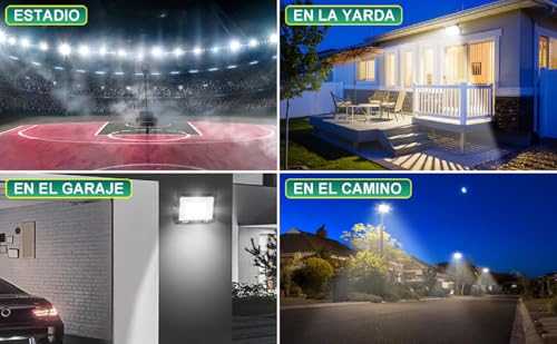 100W Reflectores Led Exteriores 2 Pack, Luz Exterior IP66 Impermeable, Iluminación Equivalente a 1000W, 6500K Luz Fría, 9000LM, Para Jardines, Terrazas, Fábricas, Muelles, Plazas Iluminación