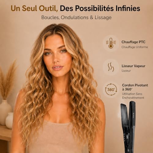Golden Goods Pro Black Hair Straightener, Powerful Steam Straightener, Curling Iron 10 Temperature Settings up to 230ºC, All Hair Types Ceramic and Ionic, Hair Straightener